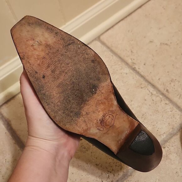 Charlie 1 Horse Black Embroidered Leather Heeled Mules Made in Brazil Size 8B - Picture 11 of 12